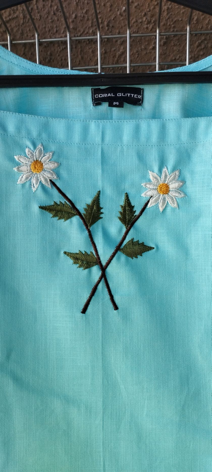 Blue Linen Embroidered Top