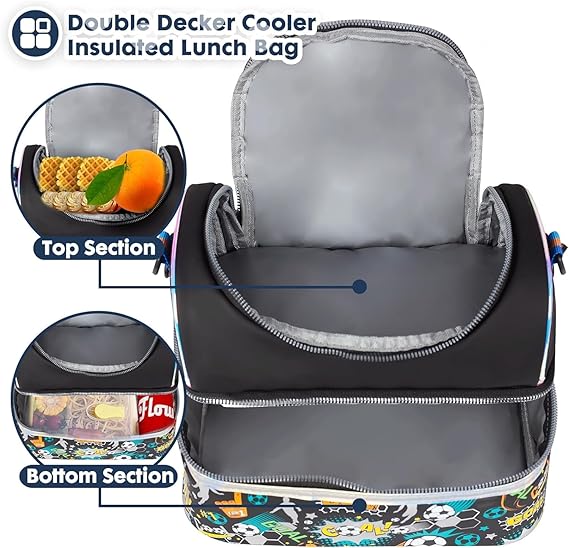 Football Lunch holder bag Adjustable Strap (Black Football)