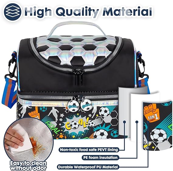 Football Lunch holder bag Adjustable Strap (Black Football)