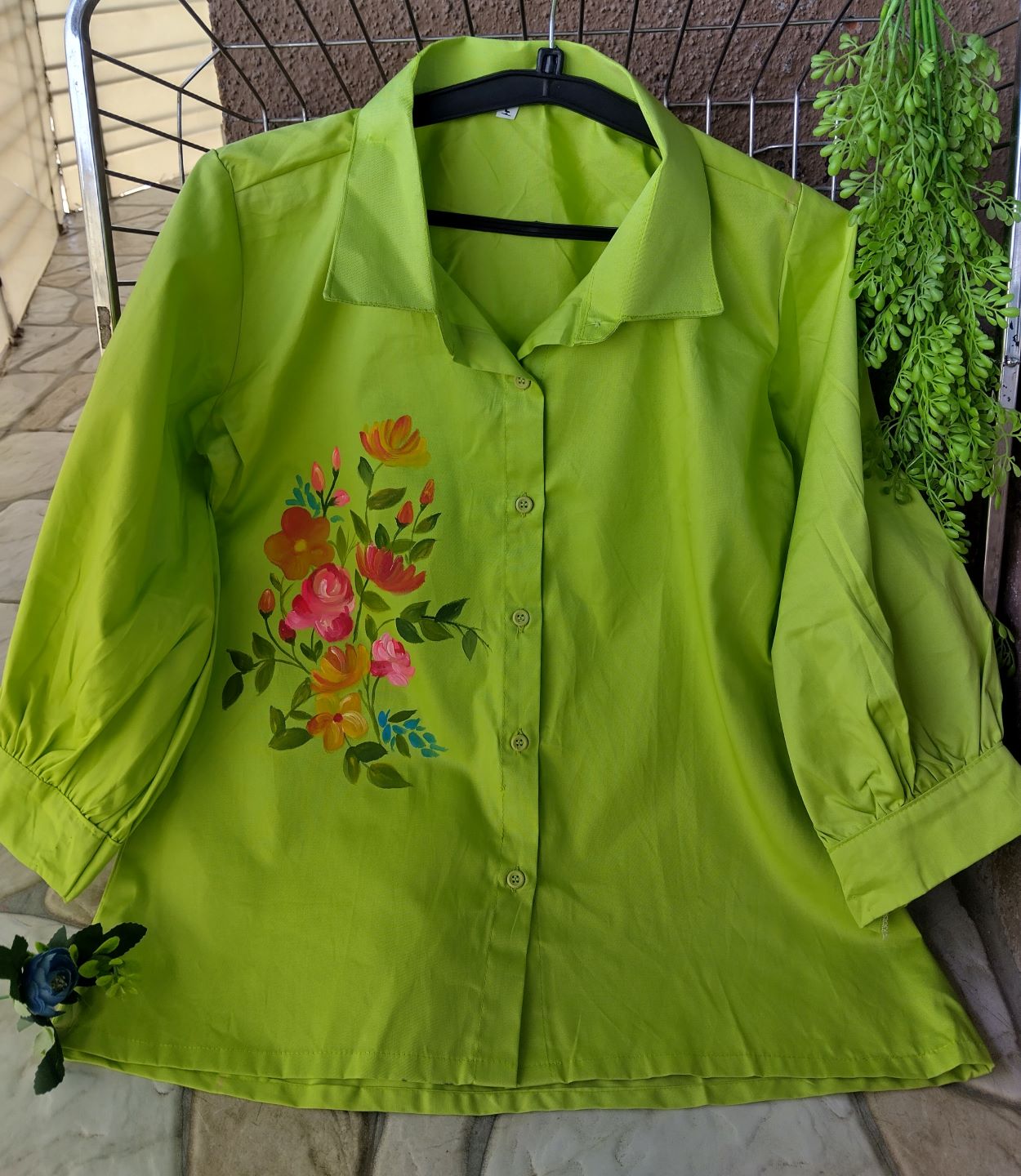 Green Hand Painted Top