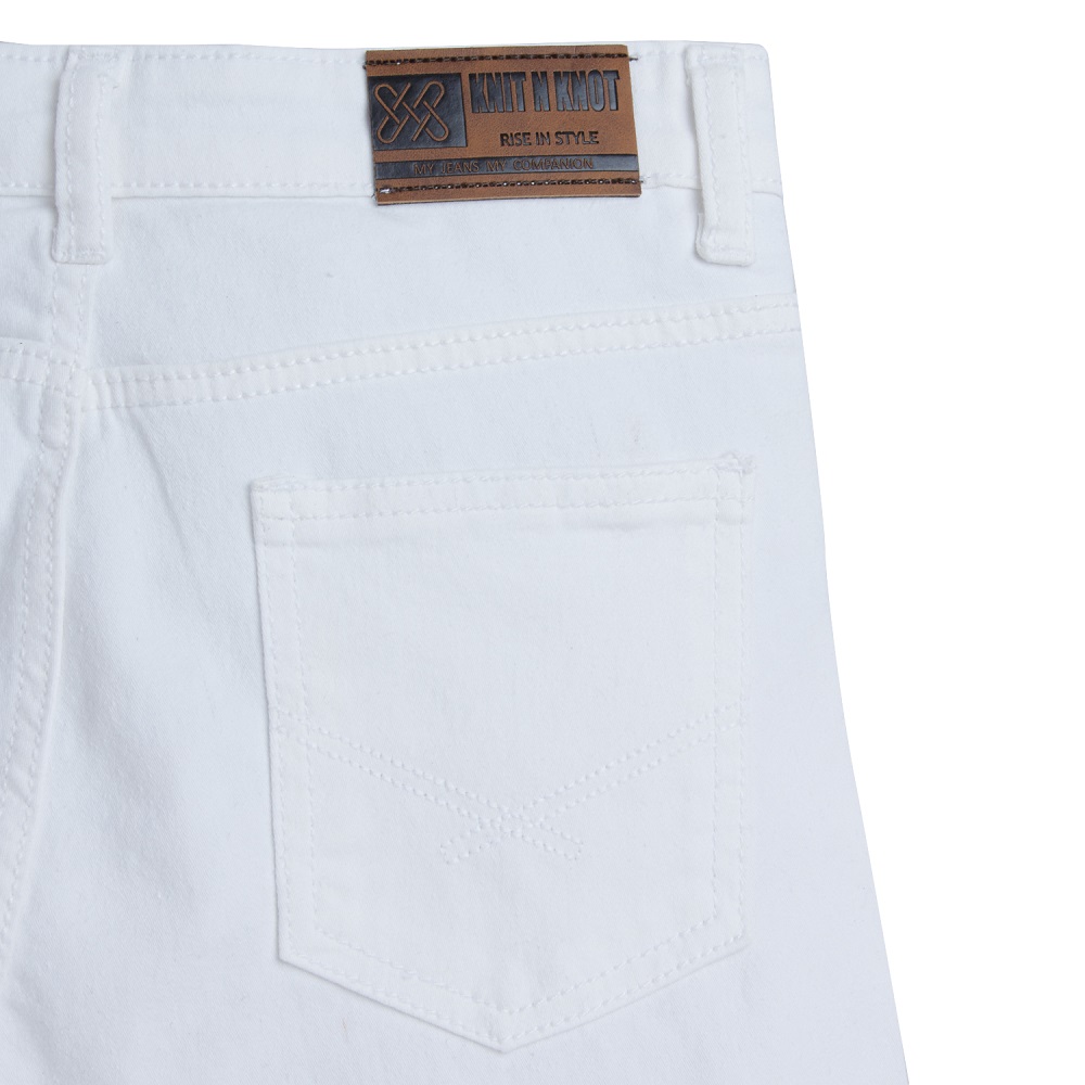 Knit N Knot Boys' Slim Fit Stretchable White Jeans | White