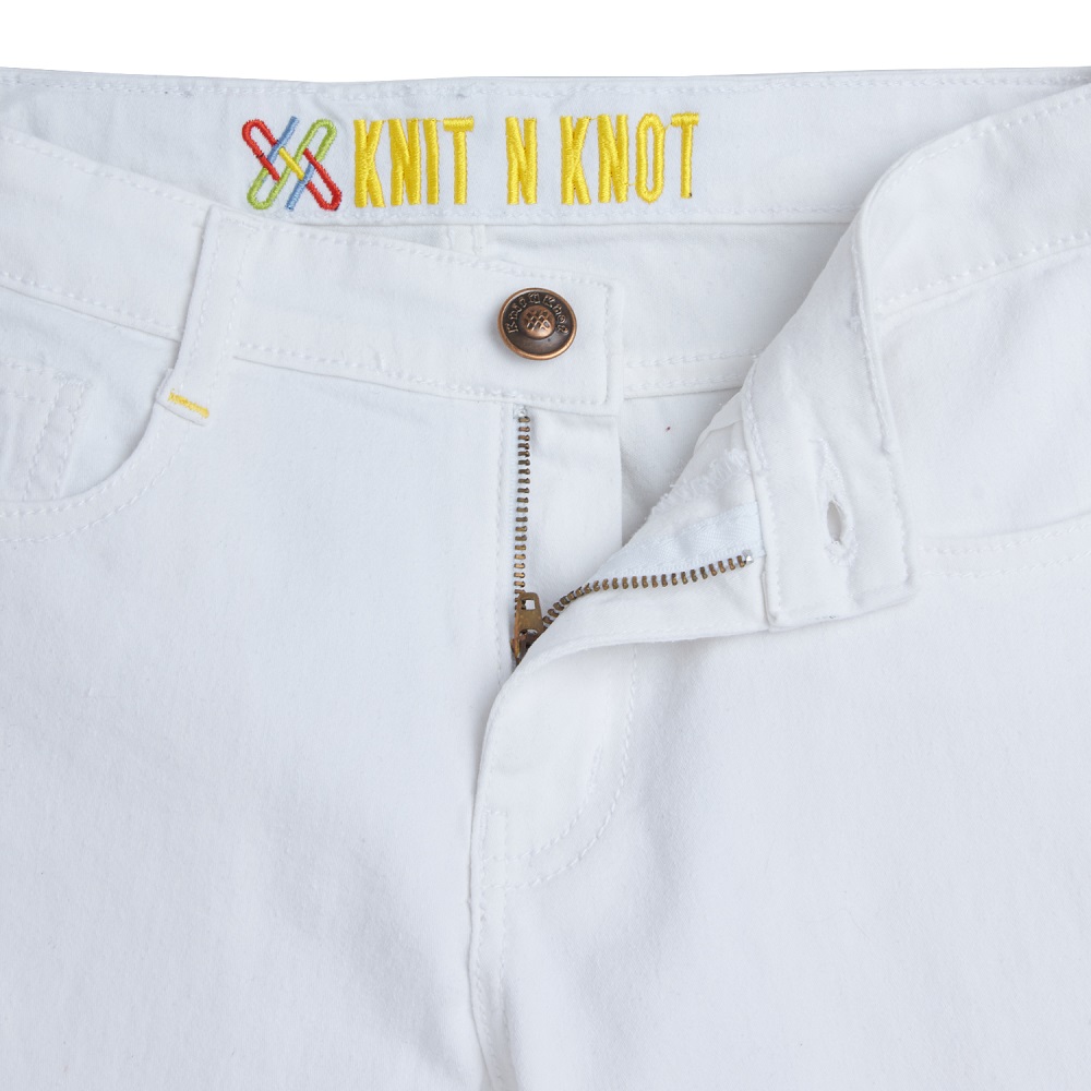 Knit N Knot Boys' Slim Fit Stretchable White Jeans | White