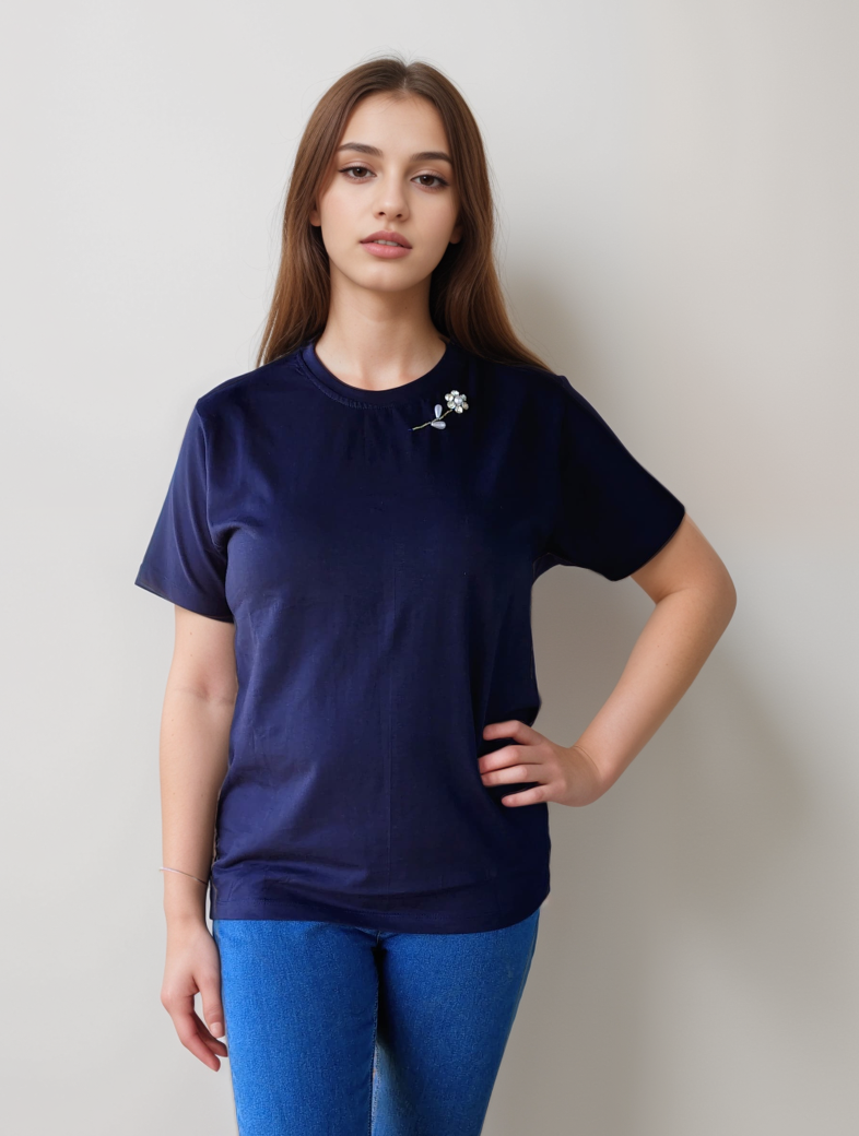 Navy Embellished Tshirt