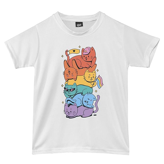 Product Name: RISH T-shirt for Boys and Kids Design: Pride Stack of Cats Printed Casual T-shirt Fabric: Super Soft Quick Dry Fit Material Type: Half Sleeve T-shirt Fit: Relaxed and Comfortable For: Boys and Kids